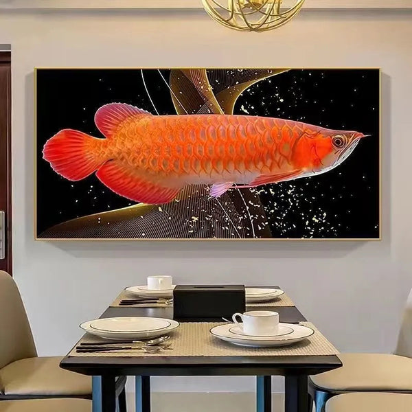 Modern simple restaurant decorative painting lucky arowana light luxury meal hall background wall hanging painting banner living room wall mural