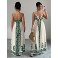 Amazon bohemian chic beach vacation print v-neck backless maxi slip dress