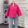 European and american cross-border women's fashion:  summer new arrival - stylish turn-down collar, loose fit, unique design, niche casual shirt top