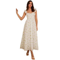 european and american cross-border new women's fitted french floral maxi dress