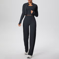 pure color brushed tight high-elastic vest wide-leg long three-piece set sports running fitness yoga suit