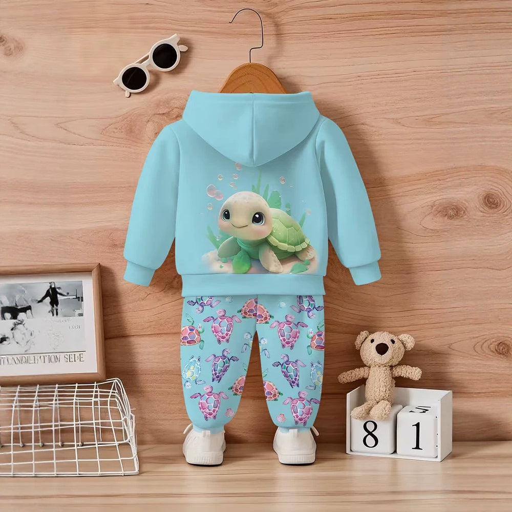 Kids' hoodie set, cross-border hot seller, trendy printed girls' fashion hooded sweatshirt and sweatpants set