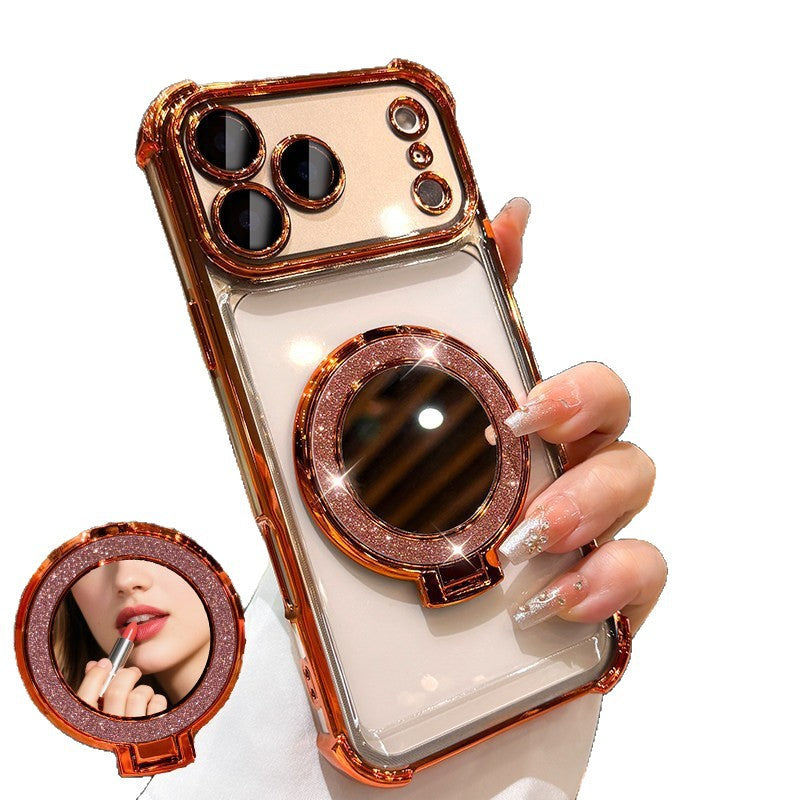 compatible iphone 17 pro phone case, electroplated, four-corner drop protection, mirror finish, magnetic stand, apple 15 full coverage