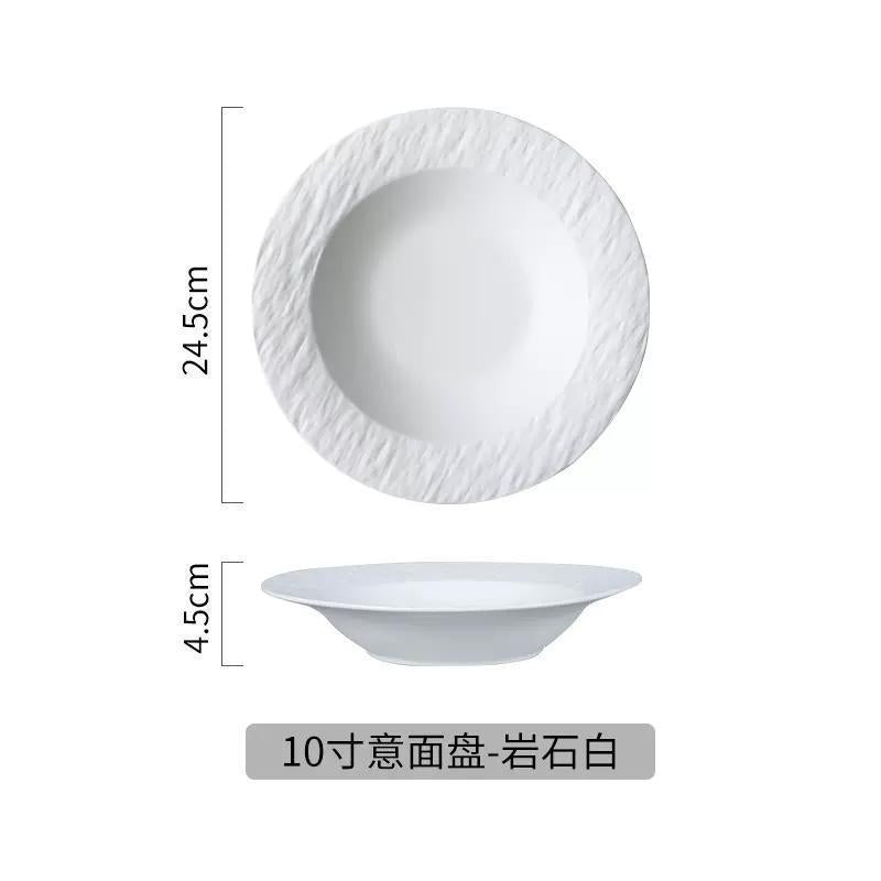 Western-style ceramic dinner plate, pasta, western food, soup plate, frosted stone pattern, black and white hotel french plate, tableware, dinner plate