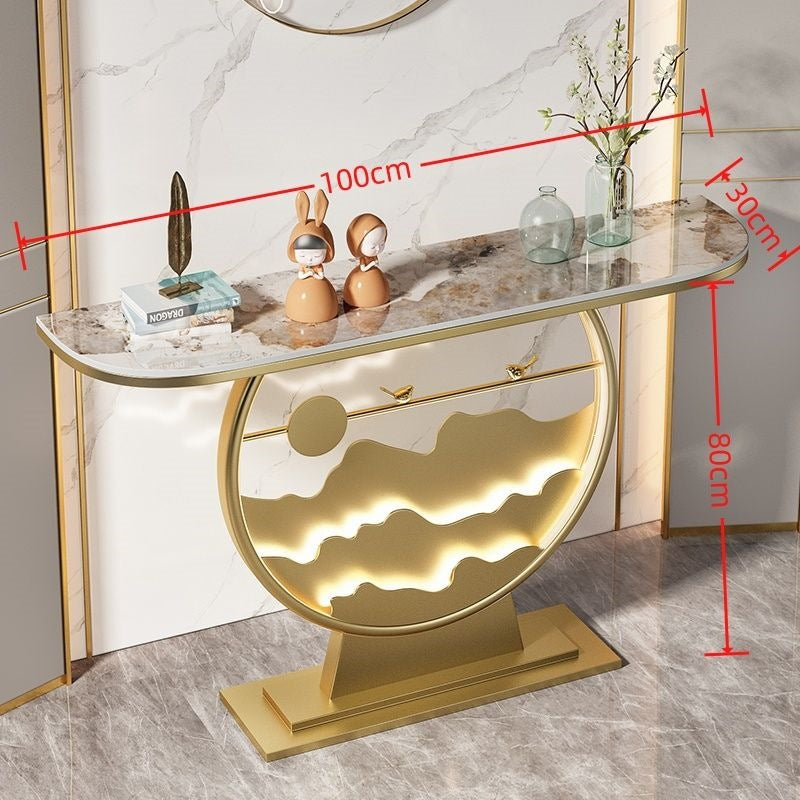 Wall-mounted console table for entryway, home, hallway, with led light strip, rock slab top, new style living room console cabinet for hallway end