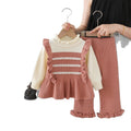 Girls' sweater round neck  new knitted two-piece set sweet and cute little girl pants outfit