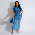 Zhongsi chuang cross-border e-commerce: european and american style sexy knitted tassel beach maxi dress - summer short sleeve long dress