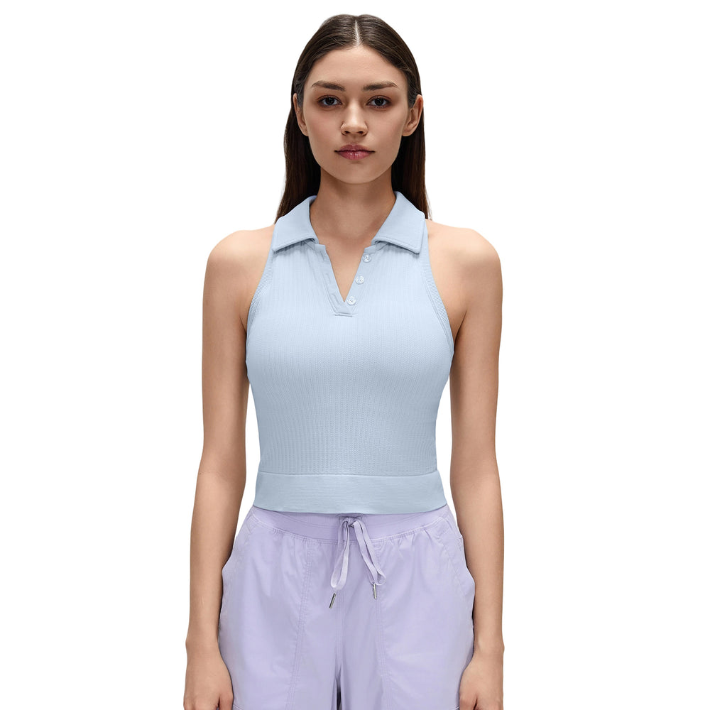 Polo collar sports bra for women with padded cups, yoga tank top, shockproof, push-up, side boob coverage, fitness bra d26026