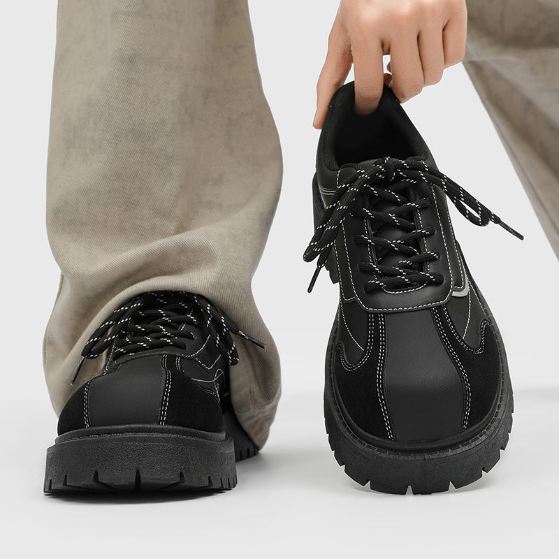 British style retro derby shoes for men to increase height patchworkcasual leather shoes classy sense punk fashionthick sole big toe shoes trendy