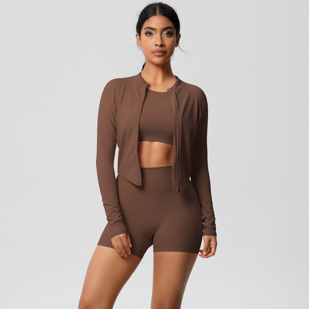 Solid color fleece-lined yoga set: quick-dry activewear with cloud-like comfort, featuring pockets – perfect for outdoor leisure, running, and fitness (3-piece set)