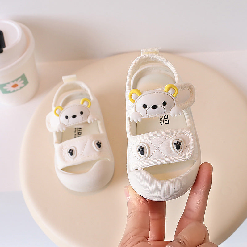 Baby boys' summer first walker sandals - soft sole, minimalist bear design, closed-toe beach shoes for toddlers (1-2 years)