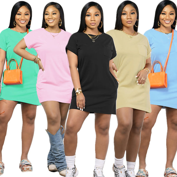 TW407 European and American women's clothing solid color casual T-shirt dress fashion sports skirt new   supply