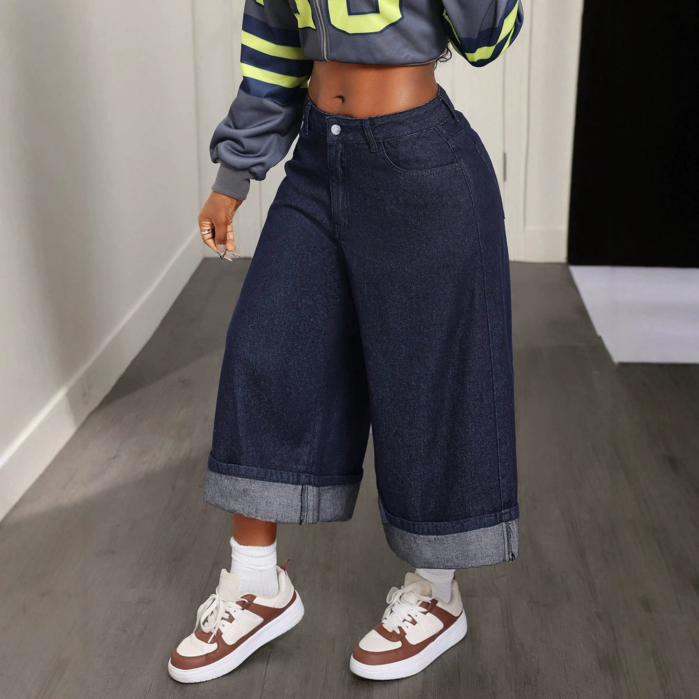 60 in stock-16506  cross-border foreign trade straight-legloosecasual women's curled nine-point pants denim pants