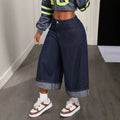 60 in stock-16506  cross-border foreign trade straight-legloosecasual women's curled nine-point pants denim pants