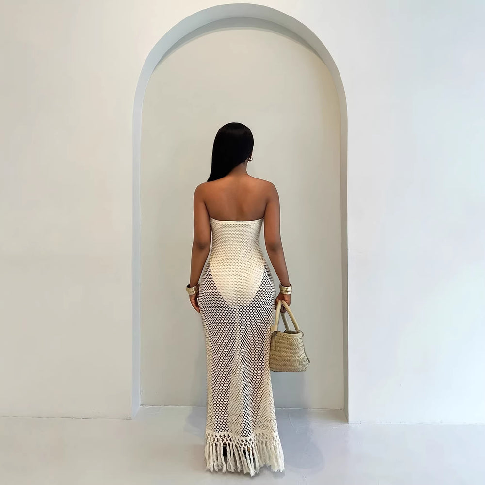 Summer new  resort style women's bandeau cutout sexy knit unique two-piece dress set