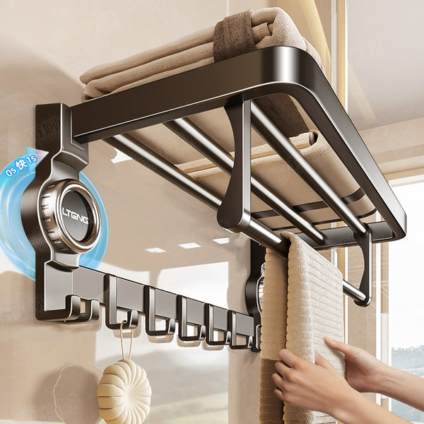Toilet Suction Cup Double Folding Bath Towel Rack Bathroom No Punching Wall Hanging Shelf Towel Storage Finishing Rack