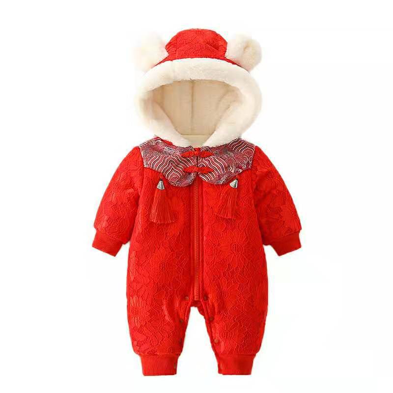 Infant and toddler new year's clothing, zip-up sweatshirts, fleece-lined and thickened rompers, newborn baby girl chinese-style onesies
