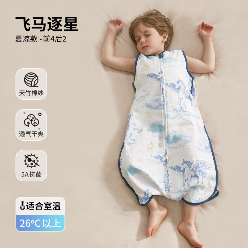 Baby sleeping bag summer thin gauze bamboo cotton kids one-piece vest baby anti-kick quilt