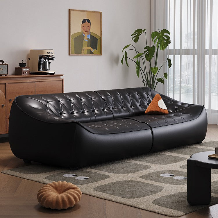 Bean bag sofa retro oil wax leather medieval style designer living room straight row three-person slotaccessible luxury first-layer cowhide sofa