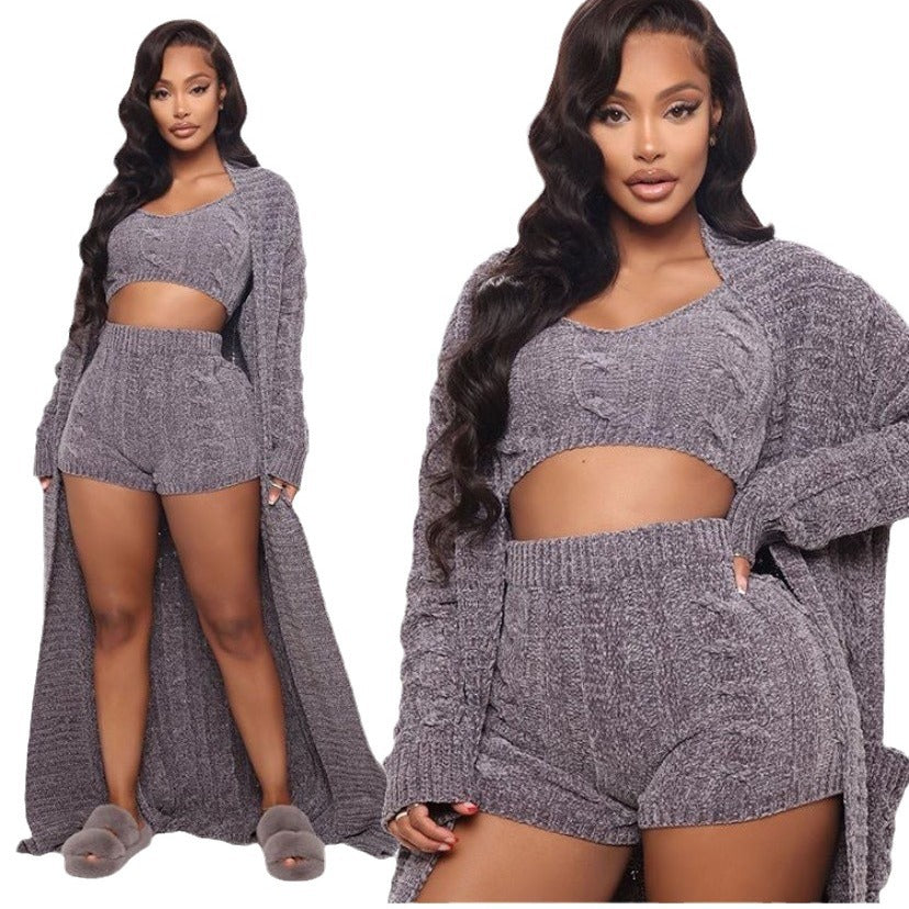 fashionfashiontube topshorts shawl three-piece set knitting jacquard sweaterwinterbest selling special big sale
