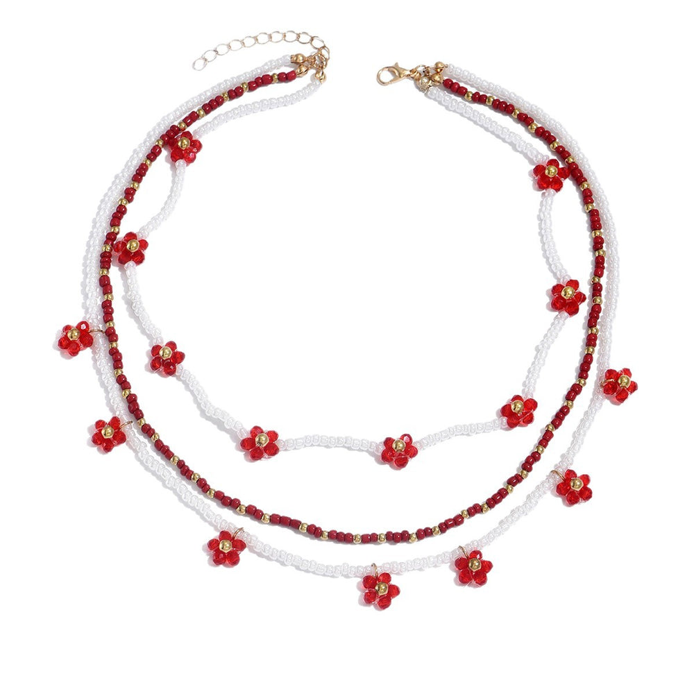 Flower beaded necklace wholesale european and american cross-border autumn and winter accessories multi-layered niche stylish women's rice bead sweater chain