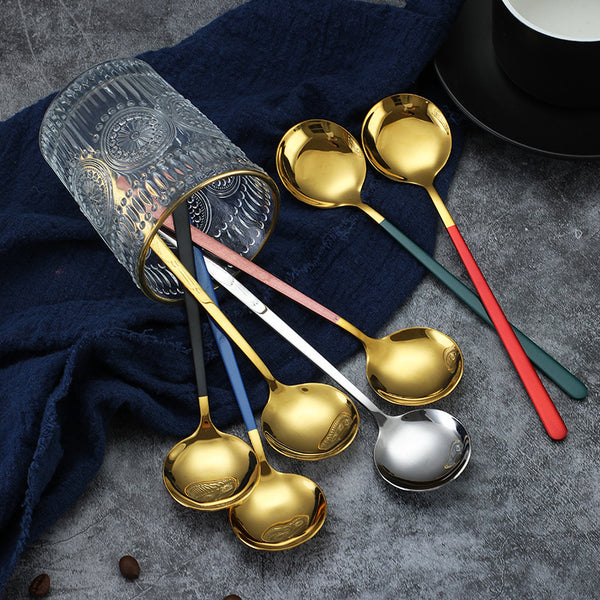 Daoqi 304 stainless steel spoon high value creative thickened dessert spoon Korean long handle bibimbap spoon wholesale