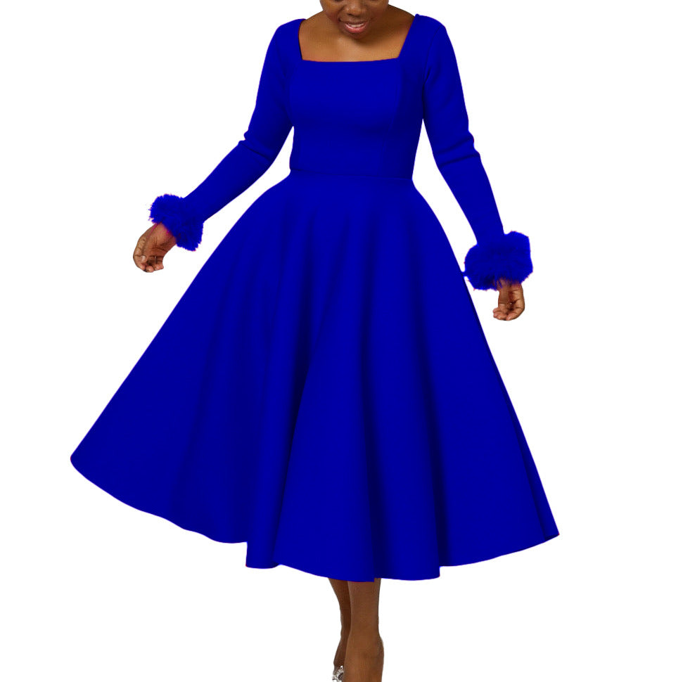 D451 party dress independent station winter elegant elegance fur decoration large skirt dress african dress