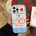 Two red cherries are suitable for lambskin large window iphone16 protective case 15 apple 17pm anti-fall mobile phone case