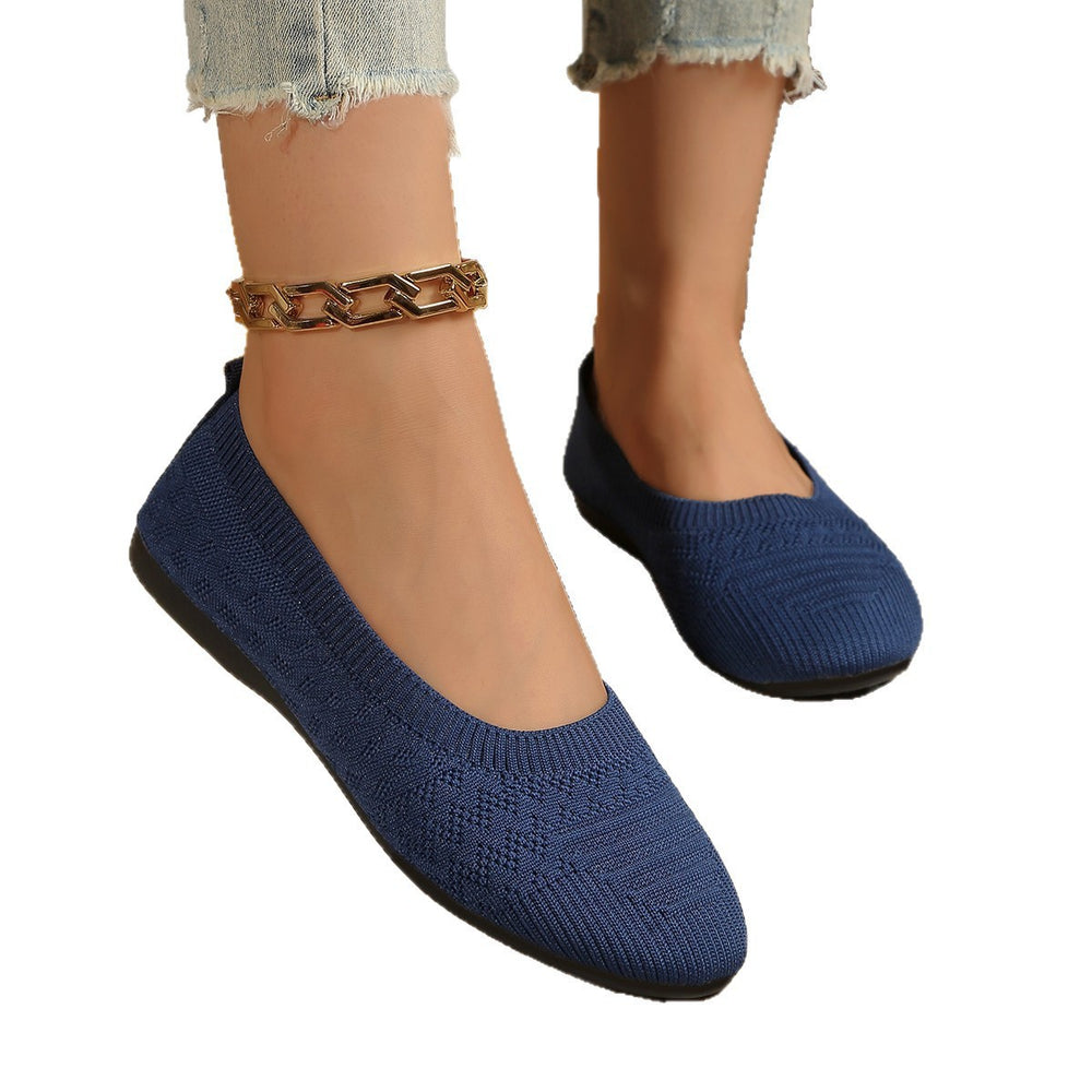 Exportnew arrivalplus size fly woven breathable shallow mouth flats women's knitting round toe lazy all year round work shoes  supply