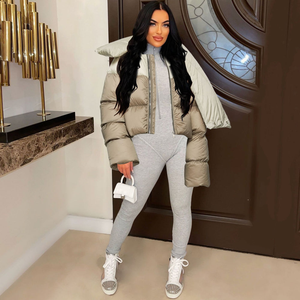e-commerce: european and american winter women's fashion high-neck scarf design cotton-padded jacket