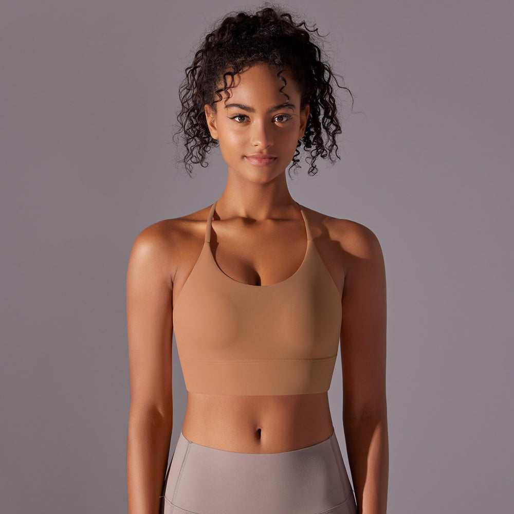New arrival brushed double-sided nylon pure color beautiful back cross sling sports running fitness yoga wear sports intimates women