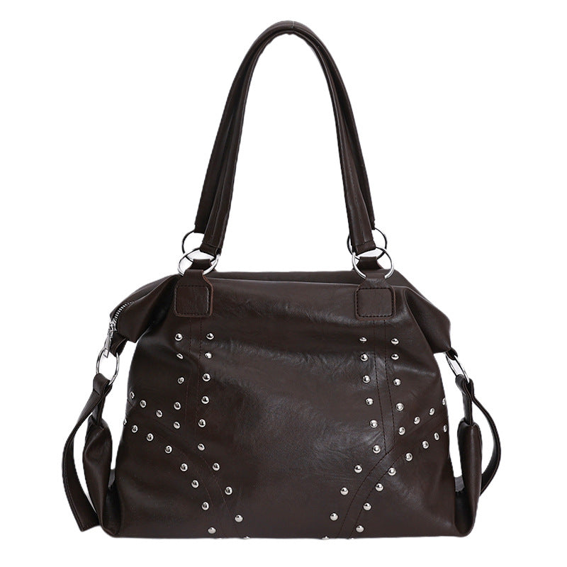 2025 new autumn/winter large capacity boston bag tote retro studded motorcycle style women's shoulder handbag