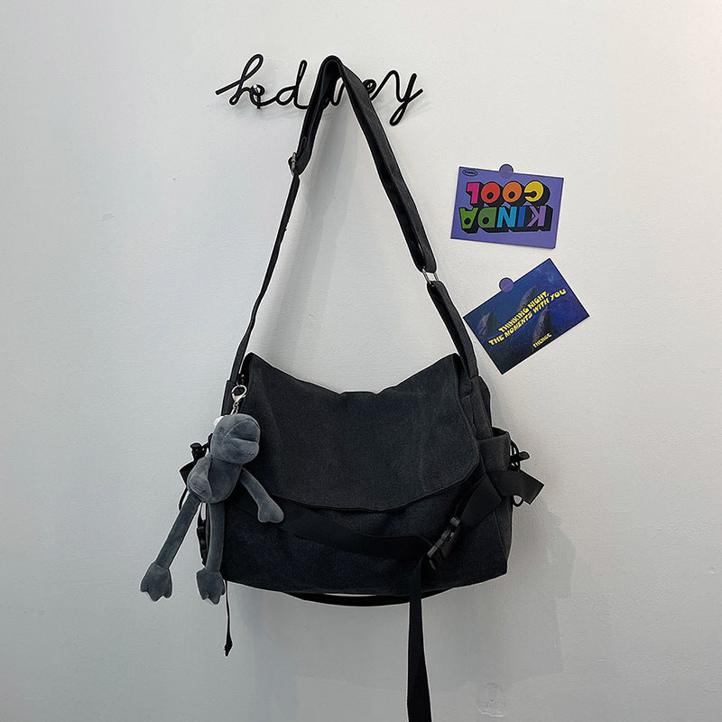 Crossbody bag men's trendy brand college student schoolbag Japanese canvas bag versatile retro simple backpack casual shoulder bag