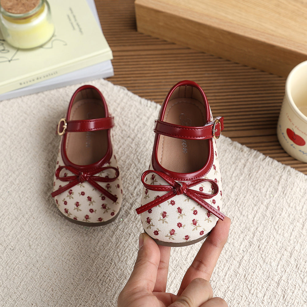 Vancahao girls' fashionable low-cut leather shoes,  spring/autumn new collection, children's bow-tie princess shoes, toddler flats
