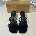 Za summer new 2024 french square toe high heel women's shoes, thong sandals with open toe and slingback, fashion sandals for women