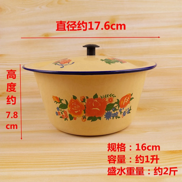 Thickened enamel bowl, lard basin, food grade with lid, enamel iron basin, kitchen, household dough, stuffing, washing vegetables