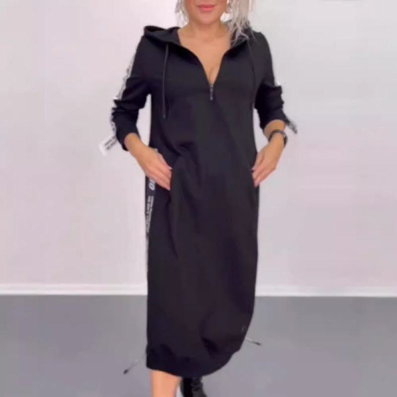 fall/winter new arrivals: european and american fashion slit letter print hooded long sleeve dress - women's apparel