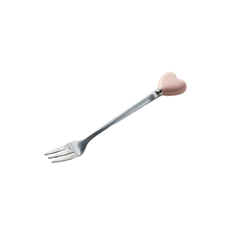 High-style ceramic handle forks, stainless steel household spoons, heart-shaped coffee stirrers, creative dessert spoons - wholesale