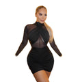 Spring & fall women's wrapped chest sexy mesh silm a-line hip covering dress elegantelegance  best selling