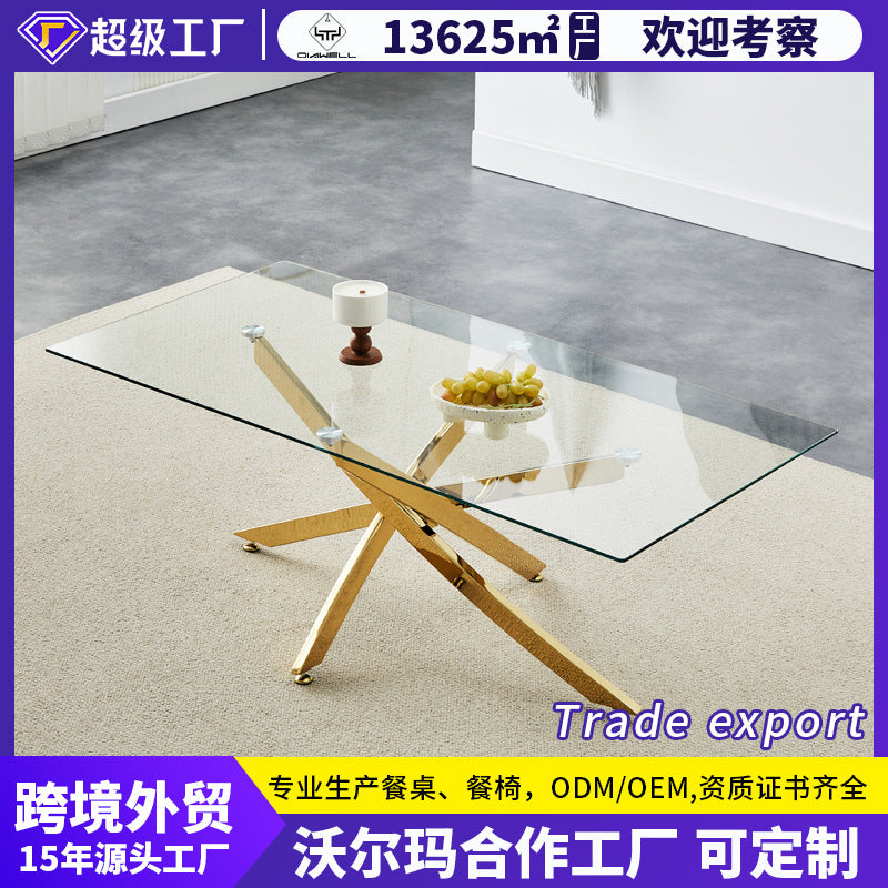 Dining tables cross-border  popular round table classy rectangular table tempered glass dining table