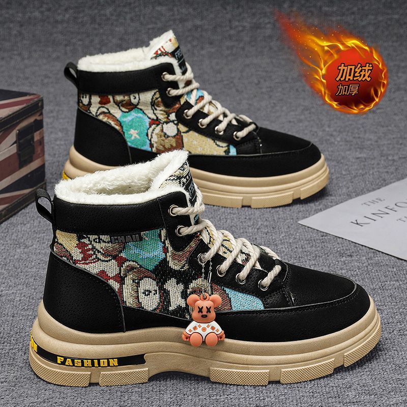 Boots men's high top 2025new arrivalwinter men's shoes fleece-linedthickenedheattech snow cotton shoes men's workwear boots men's