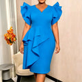 women's sexy v-neck high-waisted bodycon mini dress - commute-ready white ruffle hem party dress