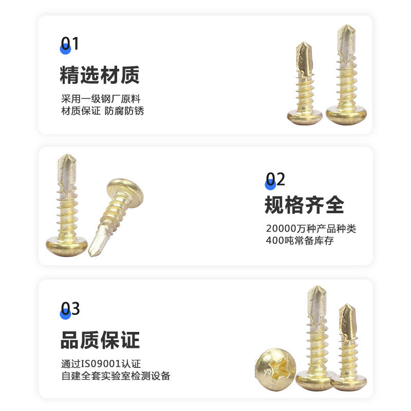 304/410 stainless steel gold cross groove round head drill tail screw self-drilling pan head dovetail screw M3.5/M4.2