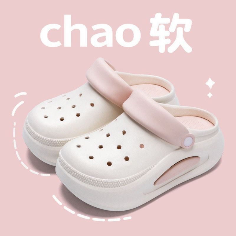 Summer shoes for women, cute thick sole dopamine heightening hole beach non-slip sandals outwear slippers toe cap clogs