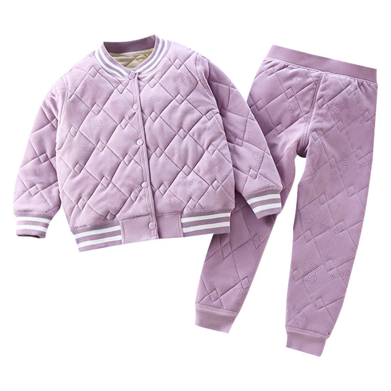 Kids school uniform handy gadgetfall and winternew arrival three-layer quilted cotton boys' cotton coat fleece-linedthickened inner layer girl's cotton jacket type a