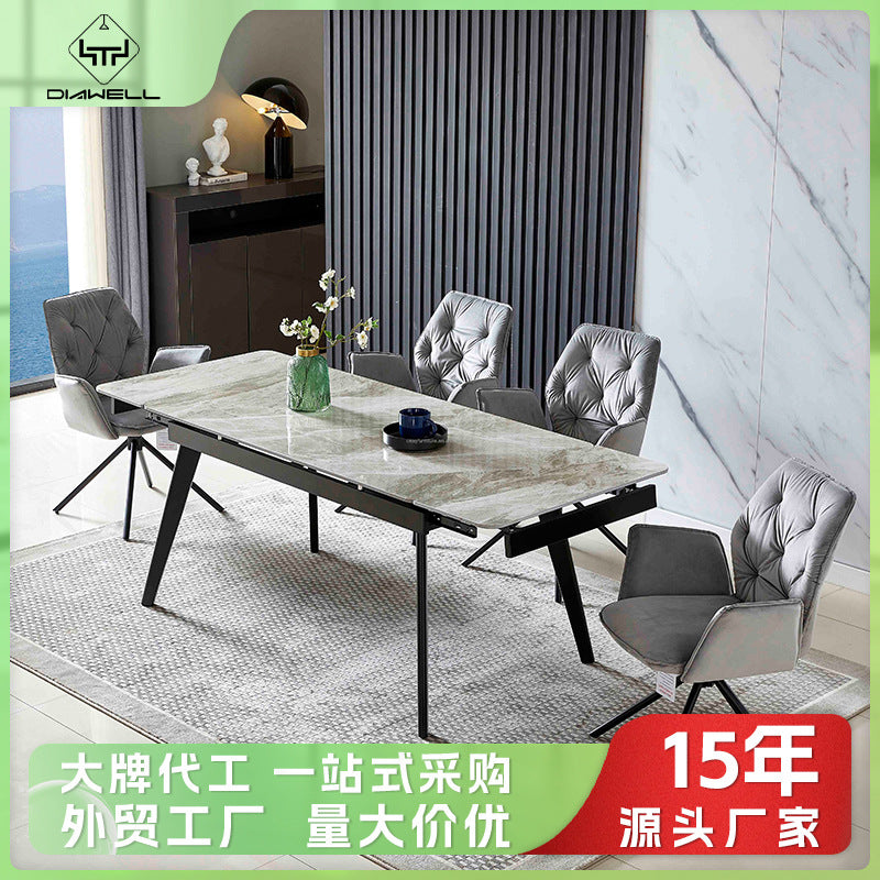Dining tablenordicclassy sense rock slab dining table retractable foldable rectangular cream style negotiation table