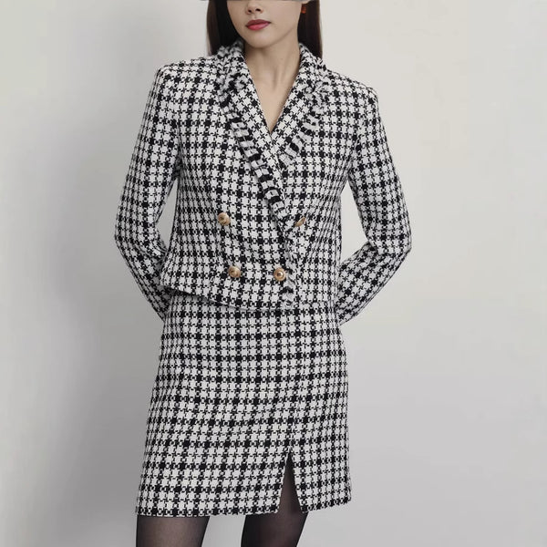 Autumn and winter hot Xiaoxiangfeng suit skirt suit, European and American  elegant thousand bird grid jacket skirt women's clothing
