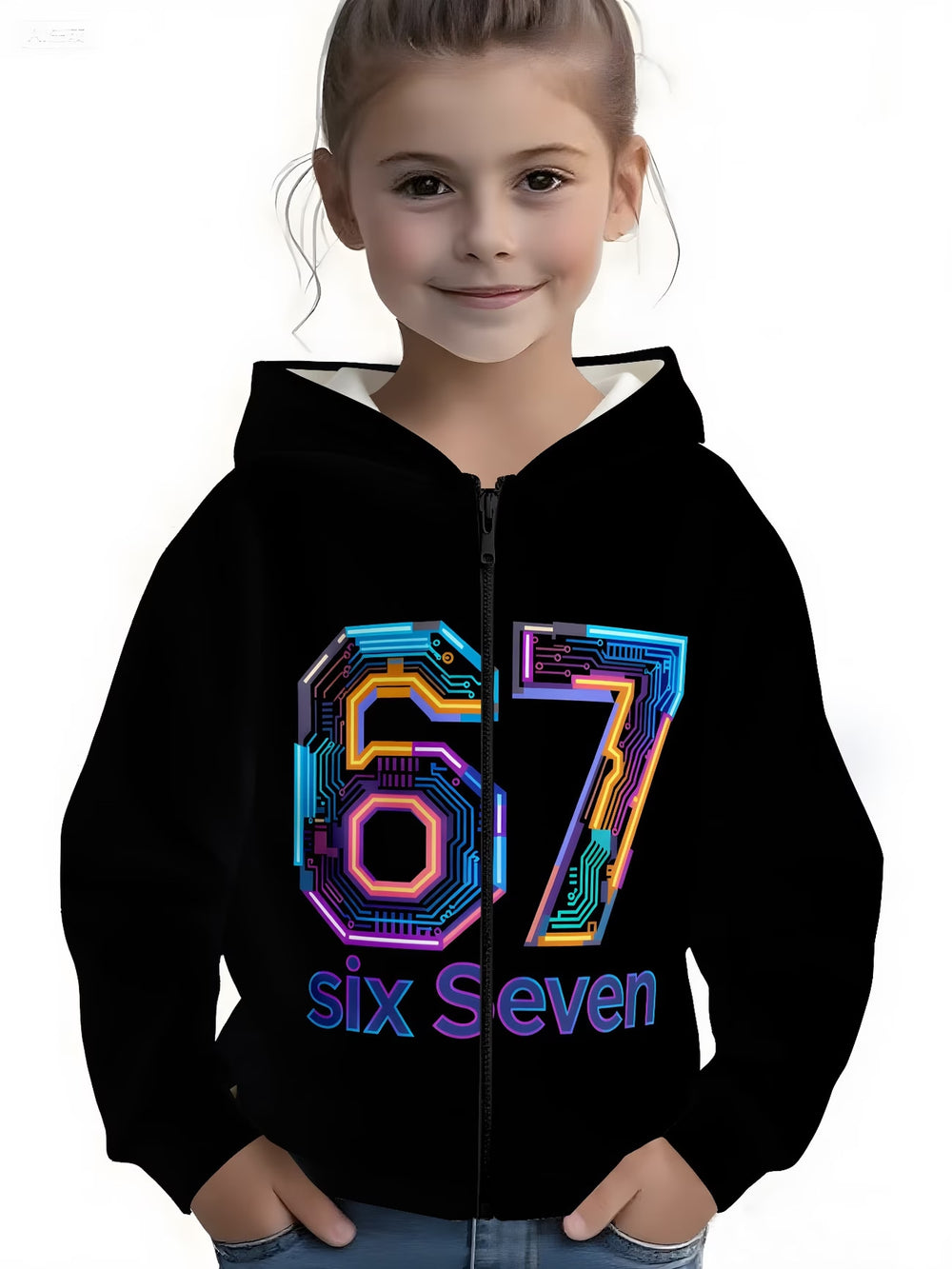 Kids' hoodie jacket, cross-border hot seller: cute cartoon print fashion zip-up hoodie for girls, dropshipping available