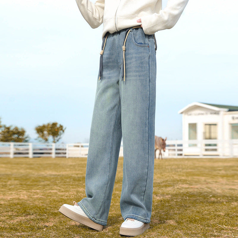 Girlloose pantsjeansspring & fallnew arrivalstraight-leg pantskids pants middle girl big childpantsloose