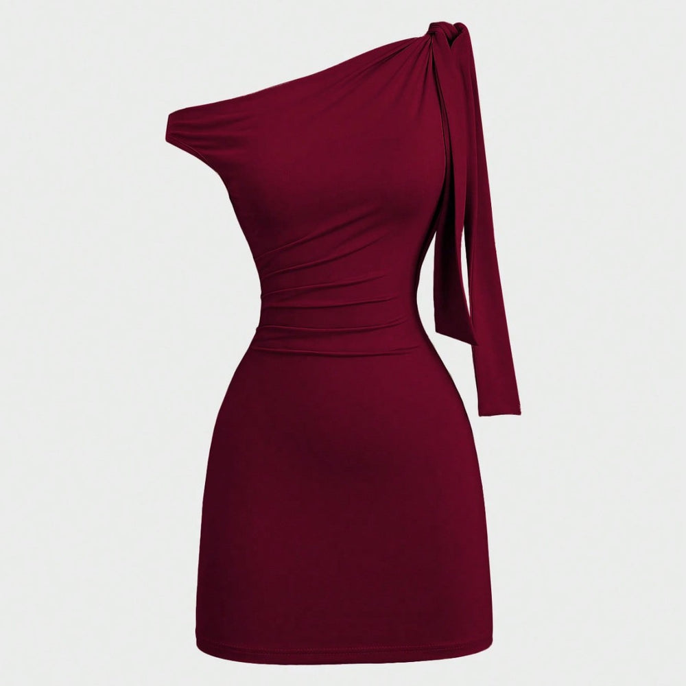 European and american style hot girl cross-border new solid color one-shoulder sleeveless patchwork tie-up bodycon mini dress for women